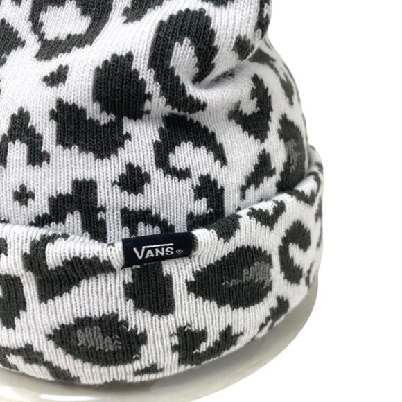 VANS Kids Snow Leopard Beanie Black Gray White Knit Hat One Size VN00036UBDS - Picture 2 of 4